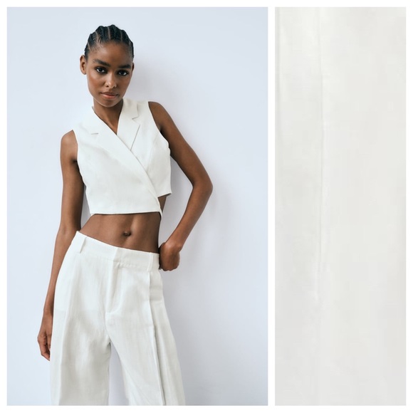 NWT. Zara White Linen Blend Full Length Pants. Size XL. - Picture 3 of 11